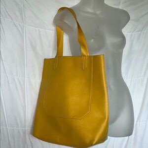 Saks Fifth Avenue Yellow Tote Bag | Large Structured Shoulder Handbag